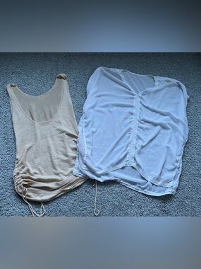 Womens Beige Knit Tank & White Sheer Camisole Set